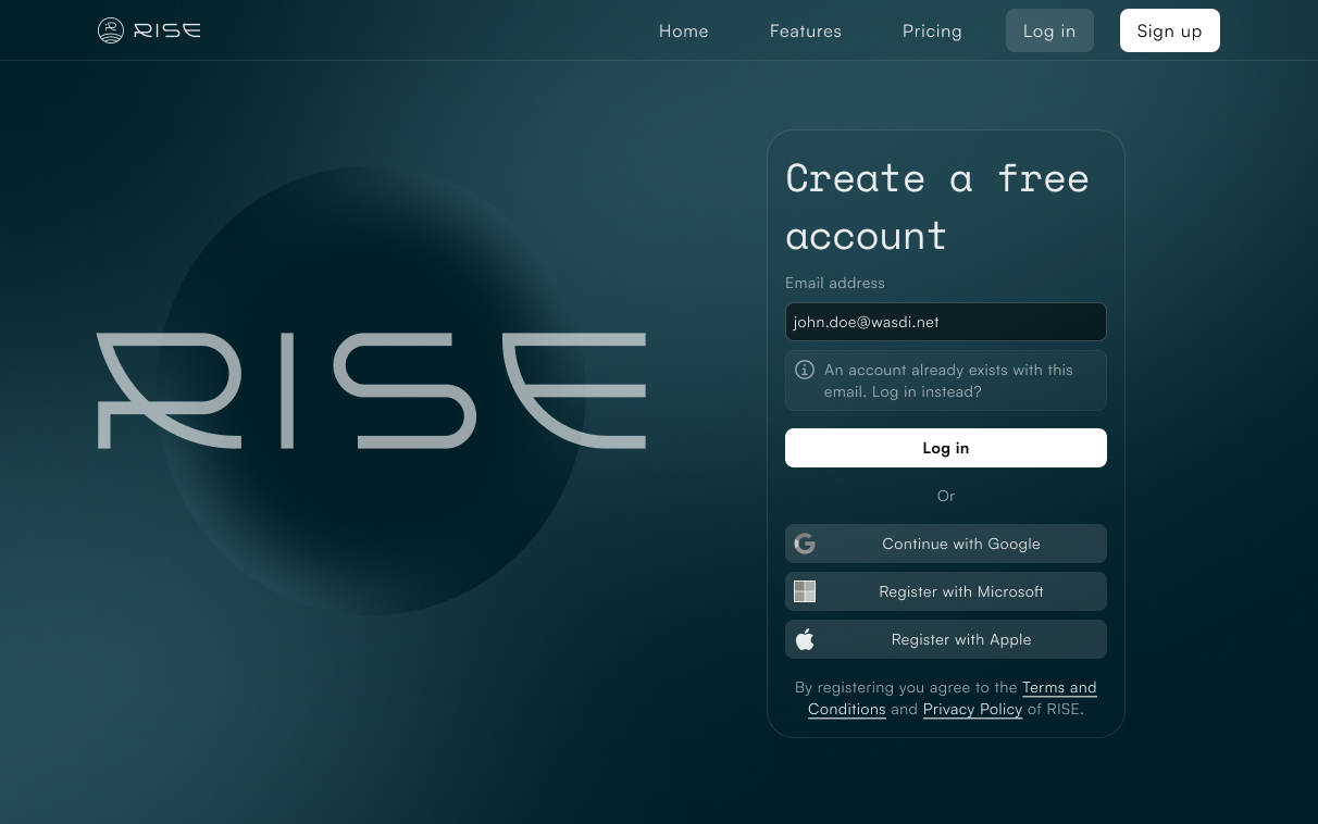 RISE interface screen 4